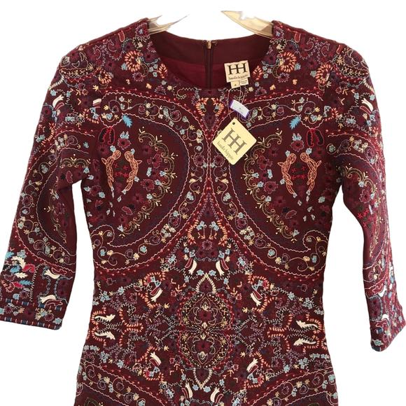 Haute Hippe Paisley Embroidered Dress Women's Size 4 Lined Deep Red Beautiful - Picture 4 of 7